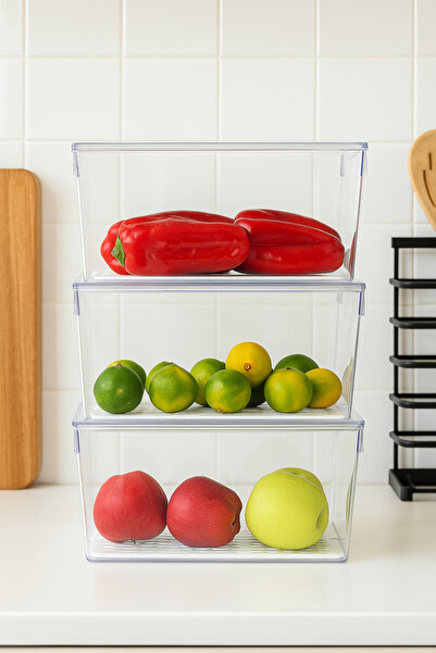 ELİFSU HOME 3 Compartment Refrigerator Organizer & Refrigerator Organizer with Lid 6 Liters