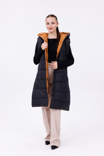 SKYMOOD Double-Sided Hooded Long Puffer Vest Taba