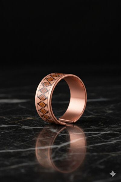 OSMANLI GÜMÜŞ Women's Copper Bracelet Ring Set - Lenka Model Special Edition Metal Box and Quartz Stone