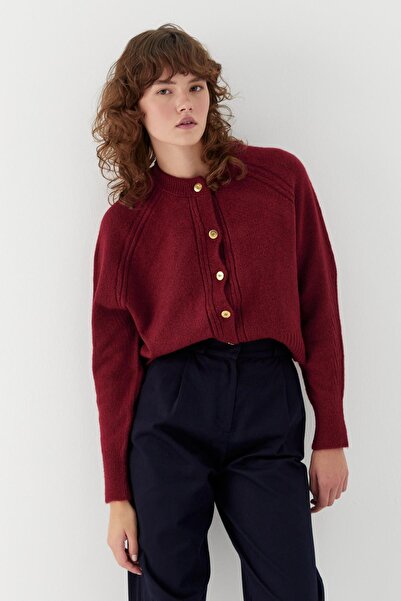 MARKALİSTE Stitch Detailed Knitwear Cardigan Burgundy