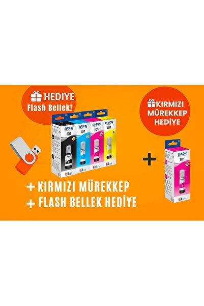 EPSON 101 Ecotank L6290 Orjinal Mürekkep Seti + 1 Kırmızı Hediye 14u1343