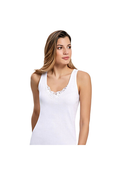 İlke İlke 206 Tricou cu bretele late pentru femei, mărime mare, cu dantelă, 3xl