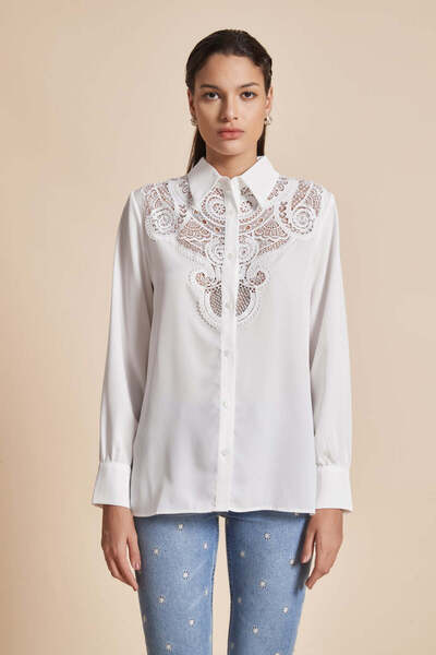 Yola Solid Lace Detail Long-Sleeve Top