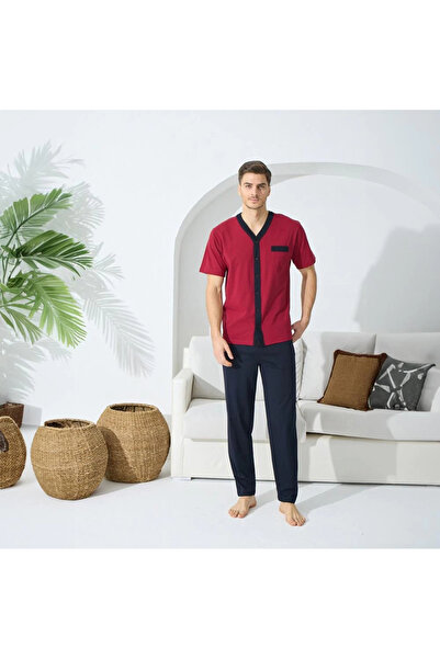 KLY 9510 Чоловічий літній піжамний комплект з V-подібним вирізом
