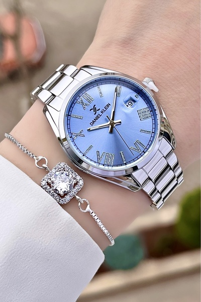 Daniel Klein Kadranı Mavi Kordonu Gümüş Renk Ayarlanabilir Kordonlu Kadın Kol Saati ve Hediye Bileklik