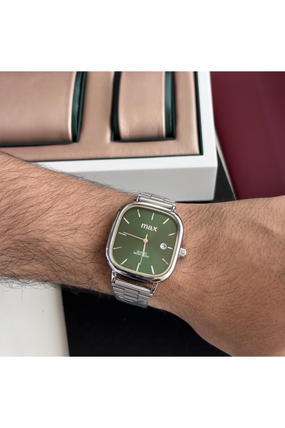 catera Men's watch with a silver steel strap and a rust-resistant green dial