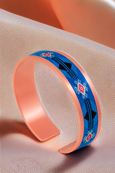 OSMANLI GÜMÜŞ Women's Copper Bracelet Ring Set - Zaira Model Special Edition Metal Box and Quartz Stone