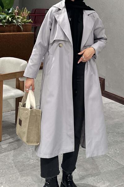 lamelif Γκρι καμπαρντίνα Hector - Πέτο με οδοντωτό γιακά