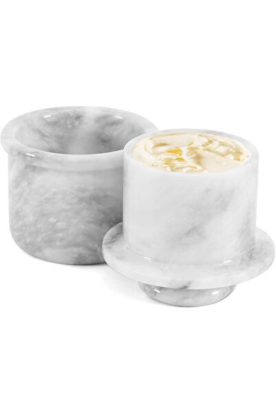 Radicaln Marble Butter Keeper with Lid 4.25" White – Handmade French Crock fo...