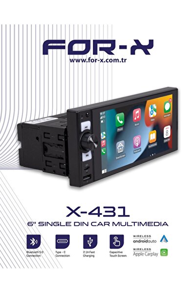 For-X X-431 6* TEK DİN CARPLAY ANDROİD AUTO MULTİMEDYA AHD KAMERA