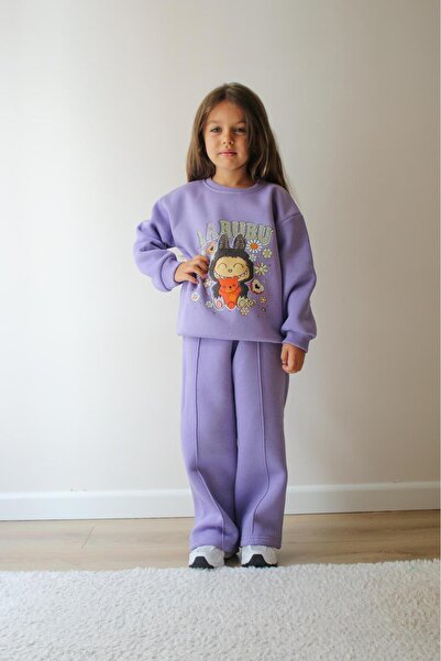 Aselin Kids Kız Çocuk Mor Labubu Desenli Eşofman Takımı Alt Üst Takım