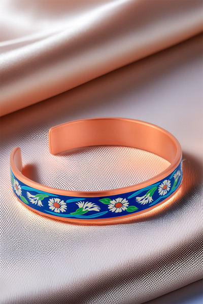 OSMANLI GÜMÜŞ Women's Copper Bracelet Ring Set - Sunflower Model Special Edition Metal Box and Quartz Stone