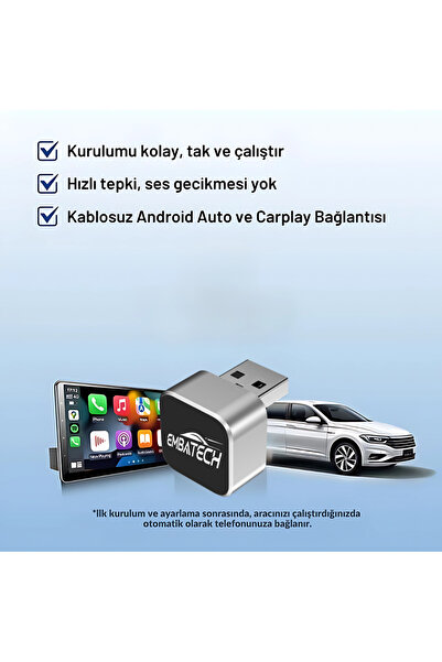 Embatech Araç Içi 2in1 Android Ve Apple Cihazlar Için Kablosuz CarPlay Ve Android Auto Adaptörü (EMT-001)