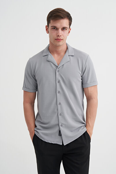 Cazador Slim Fit Dar Kesim Kalın Kısa Kol Gömlek