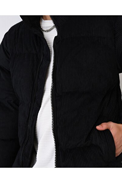 İLKCET MODA Kalın Fitilli Kadife Şişme Mont