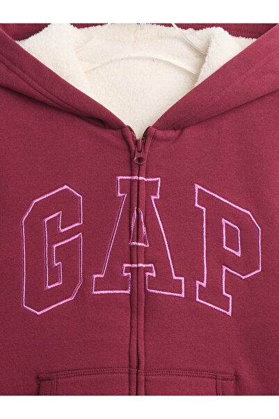 GAP Kız Çocuk Kırmızı Logo Fleece Fermuarlı Sweatshirt