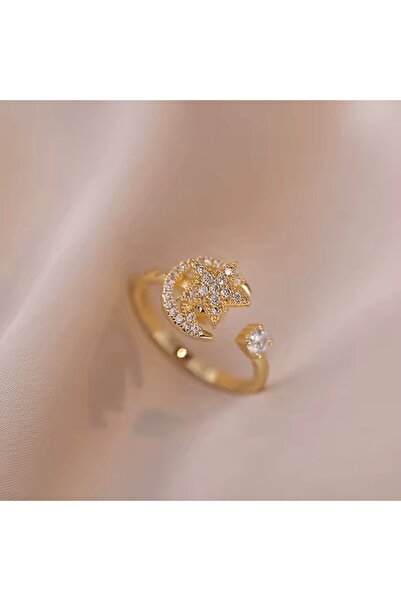 Polly 18K gold-plated star and moon jewelry set with rotating pendant and rhinestones