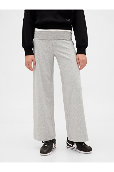 GAP Kız Çocuk Açık Gri Wide-Leg Foldover Leggings Tayt