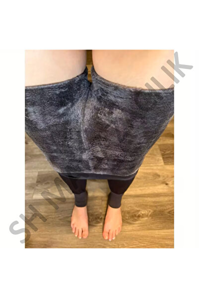 Sh Mağazacılık Unisex Thick Winter Tall Waist Inside Plush Black Thermal Warm Leggings