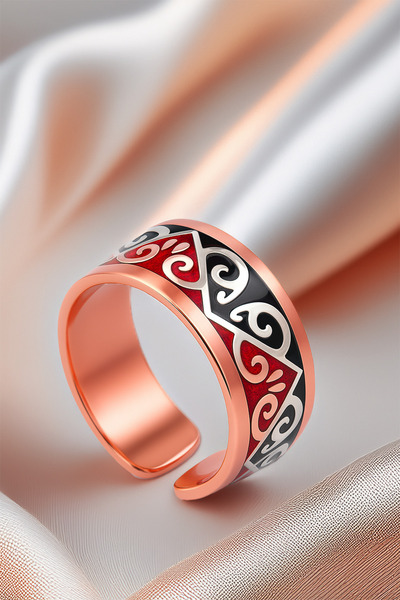 OSMANLI GÜMÜŞ Women's Copper Bracelet Ring Set - Carlotta Model Special Edition Metal Box and Quartz Stone