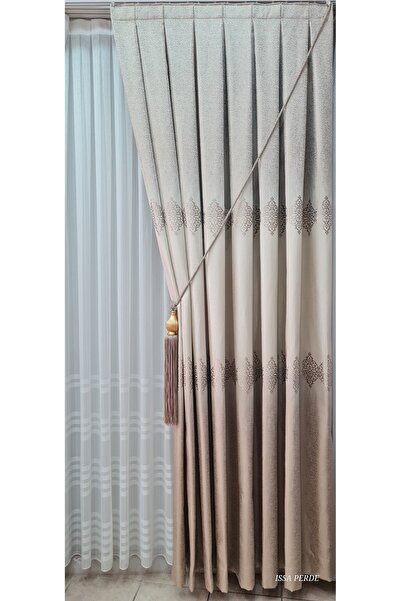 ISSA PERDE issa pano fon perde sütlü kahve krem ((tek kanat))(sık pile)((en 1...