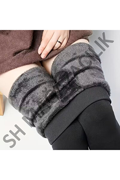 Sh Mağazacılık Unisex Thick Winter Tall Waist Inside Plush Black Thermal Warm Leggings