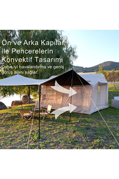 habl 12 Kişilik 12m2 Tenteli,Çift Odalı 420D Sertifikalı Oxford Kumaş 4 Mevsim Şişme Çadır 400*360*220cm