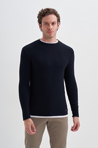 Cazador Slim Fit Pulover din amestec de bumbac Cotonel, gât rotund vintage