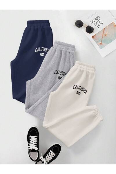 Mood Lab 3'lü Jogger Eşofman Altı Lacivert Beyaz Grimelanj Kalın İçi Polarlı