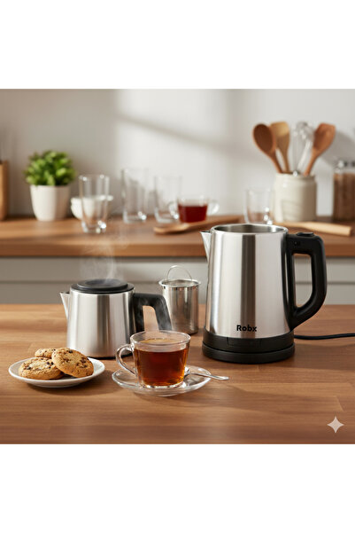 ROBX AS34 Inox Çay Makinesi 1.8 Litre 2 Adet Çelik Süzgeçli