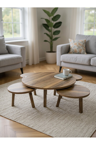 Living طقم طاولات أرضية (طاولة كبيرة + 4 طاولات صغيرة) - مثالية للغرف والصالونات