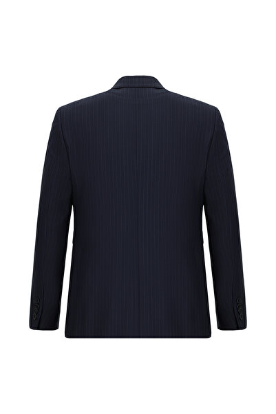 Kiğılı Slim Fit Dar Kesim Çizgili Yünlü Kruvaze Takım Elbise