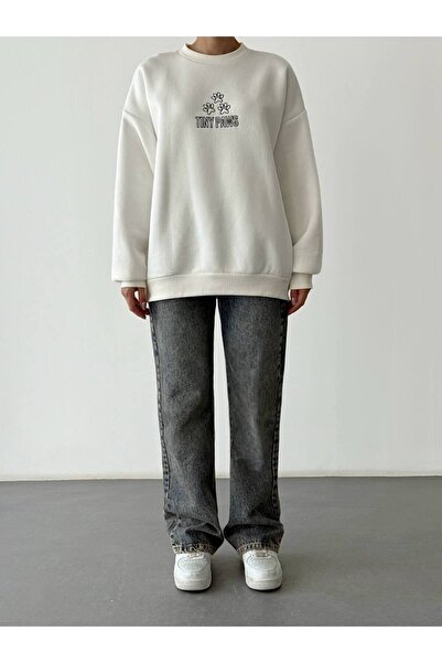 Quzu Φούτερ Oversize με σχέδιο σκύλου και πόδια εκρού