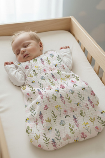 Tuğba Kuğu 4 Kat Müslin Bebek Uyku Tulumu (0-18 AY) - Flower Dream