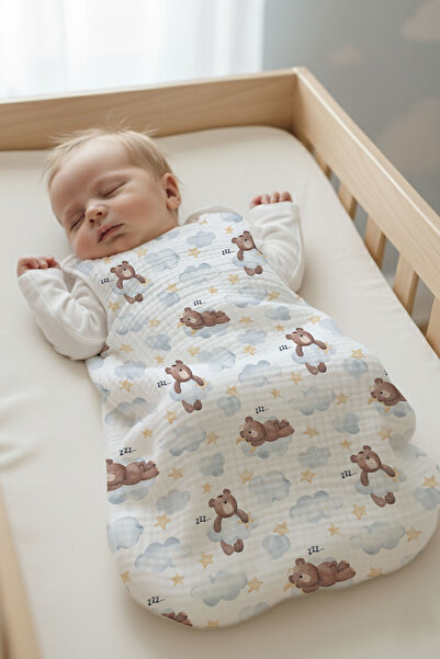 Tuğba Kuğu 4 Kat Müslin Bebek Uyku Tulumu (0-18 AY) - Uykucu Ayıcık