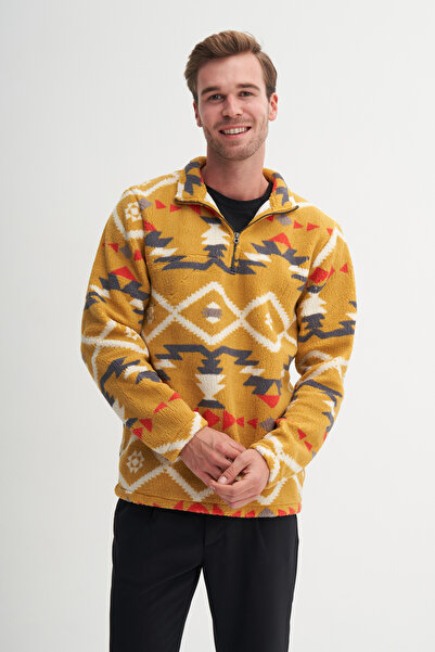 Cazador Φούτερ με ρυθμισμένη εφαρμογή με vintage μοτίβο από γούνα με υφή με ραμμένο γιακά