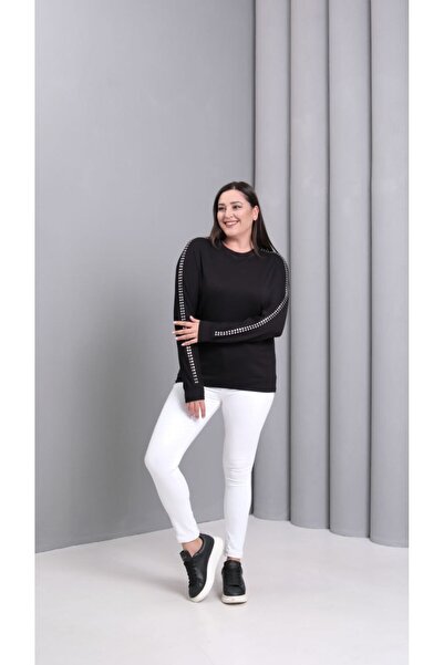 Esina Women's Crystal Fabric Sweatshirt with Staple Detail