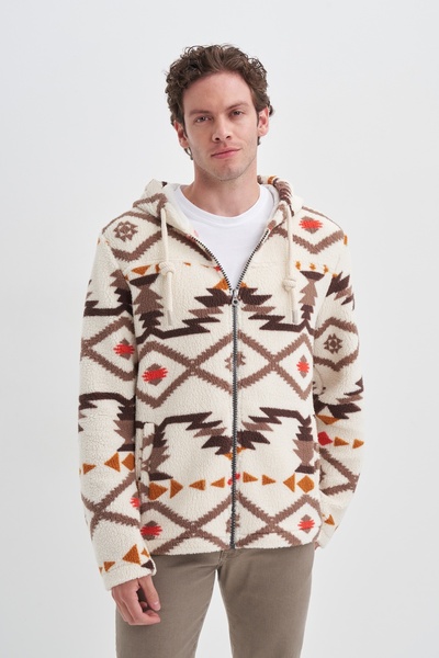 Cazador Ζακέτα με κουκούλα με vintage σχέδιο από γούνα κανονική εφαρμογή