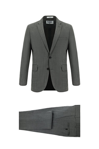 Kiğılı Slim Fit Dar Kesim Yünlü Klasik Desenli Takım Elbise