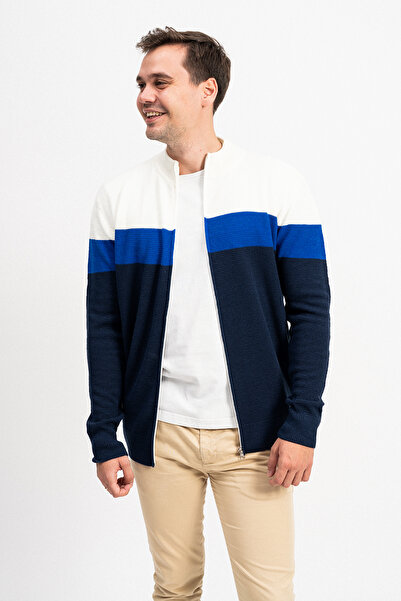 F&K Чоловічий трикотажний кардиган з кольоровими вставками та блискавкою