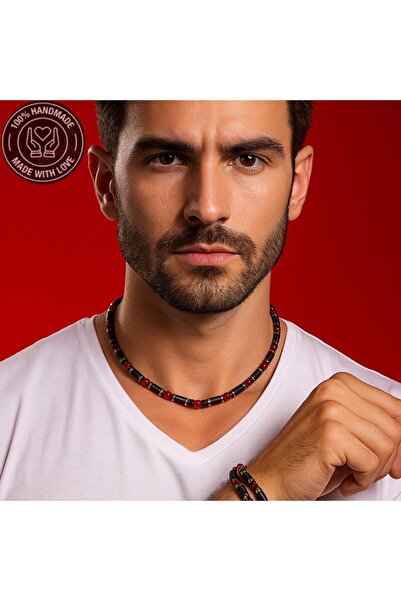 Asteria Elite Onyx Lava Stone Courage Motivation and Focus Necklace Bracelet Set