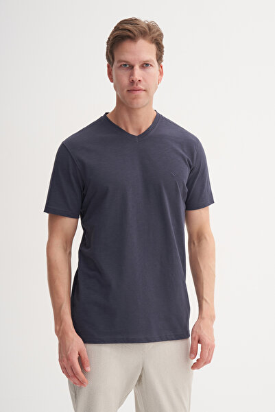 Cazador Slim Fit V Yaka Pamuklu Düz Tişört
