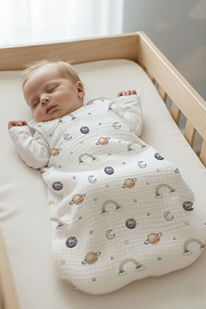 Tuğba Kuğu 4 Kat Müslin Bebek Uyku Tulumu (0-18 AY) - Galaksi