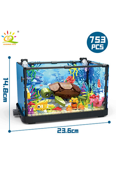 Choice 04 no box HUIQIBAO MOC Fishbowl Aquarium Building Blocks Sea Turtle Fish Tank With Light Bricks City