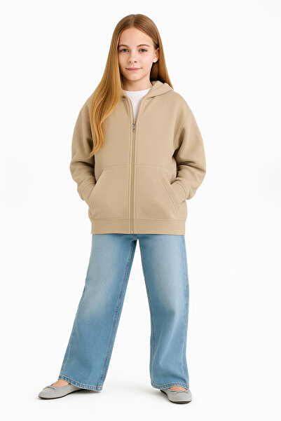 AHENGİM Girls - Boys Basic Zippered Thick 3 Thread Winter School Sweat Ak1815