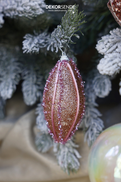 Dekorsende زينة عيد الميلاد على شكل كرة بيضاوية مكونة من 3 قطع باللون الوردي مقاس 11 سم