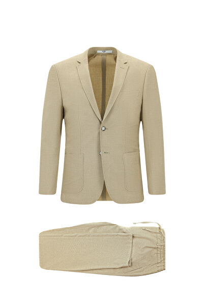 Kiğılı Super Slim Fit Ekstra Dar Kesim Desenli Beli Lastikli İpli Spor Takım Elbise