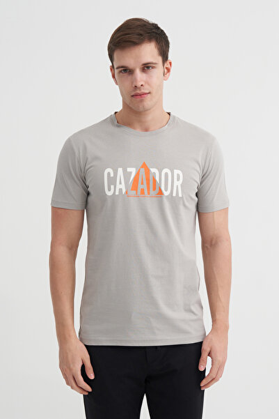 Cazador Тонкий приталений бавовняний трикотаж з принтом на горловині