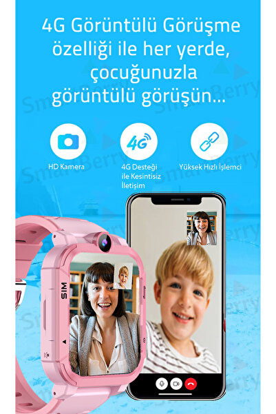 Smartberry Z34 Görüntülü Görüşme Gps Wıfı Net Konum Gizli Dinleme Akıllı Çocuk Takip Saati Sim Kartlı - Mavi