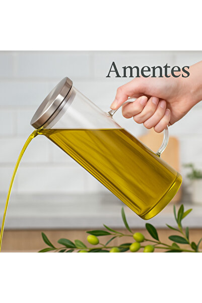 Amentes Çelik Kapaklı Vakumlu Borosilikat Cam Yağlık Sirkelik Yağlık Etiket Hediye